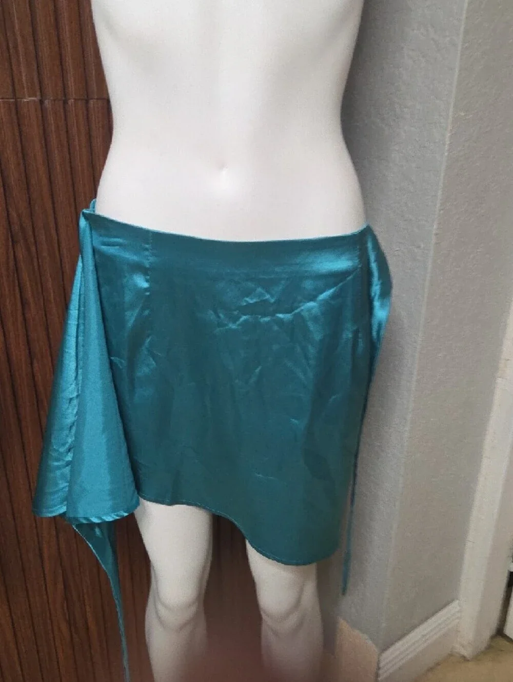 SHEIN Shimmery Teal Satin Skirt with Side Tie Large [1975]